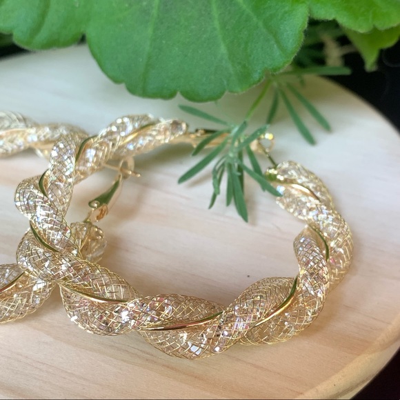 Gold CZ Hoop Earrings - Picture 3 of 7